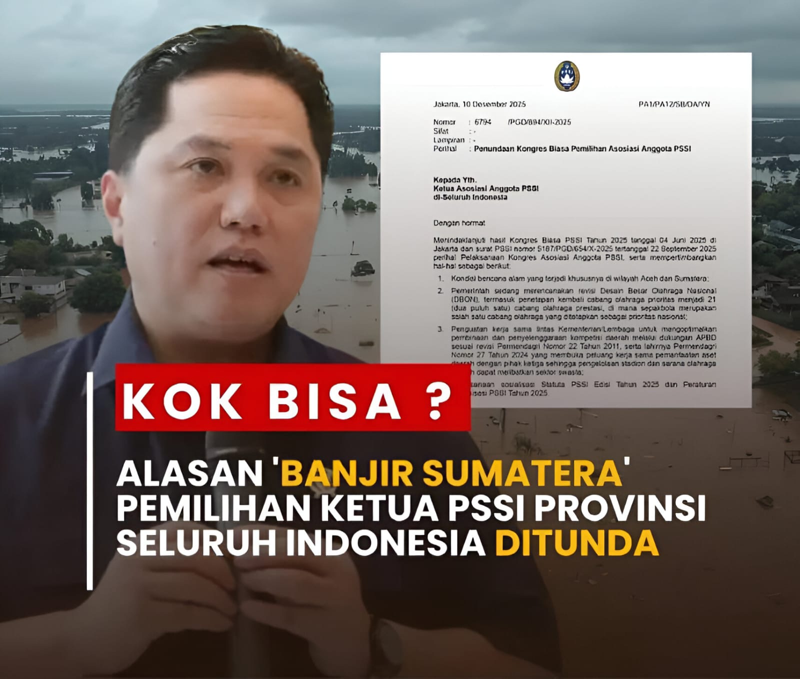 BLUNDER PSSI, MENUNDA KONGRES PEMILIHAN DENGAN ALASAN BENCANA ALAM : KEPENTINGAN APALAGI?