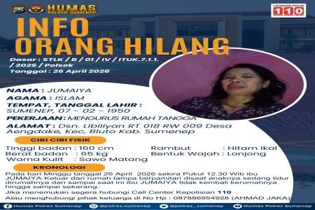 LANSIA DI SUMENEP DILAPORKAN HILANG KE