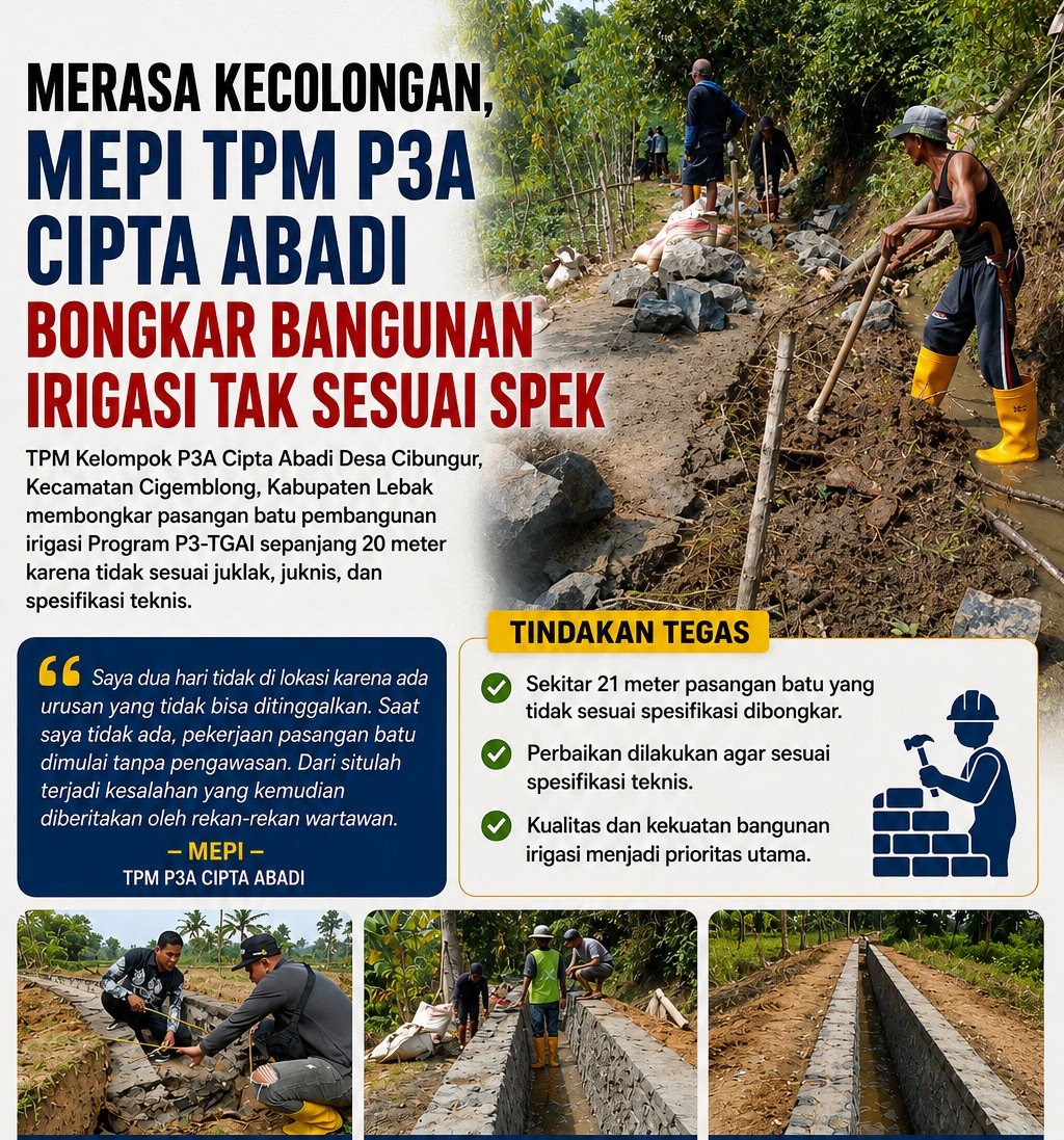 Merasa Kecolongan, TPM P3A Cipta Abadi Bongkar Bangunan Irigasi yang Tidak Sesuai Spesifikasi