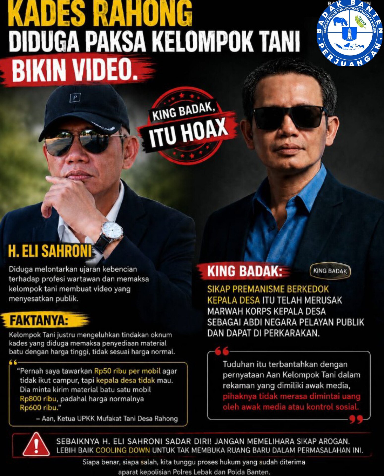 Kades Rahong Diduga Paksa Kelompok Tani Bikin Video.  King Badak, Itu Hoax
