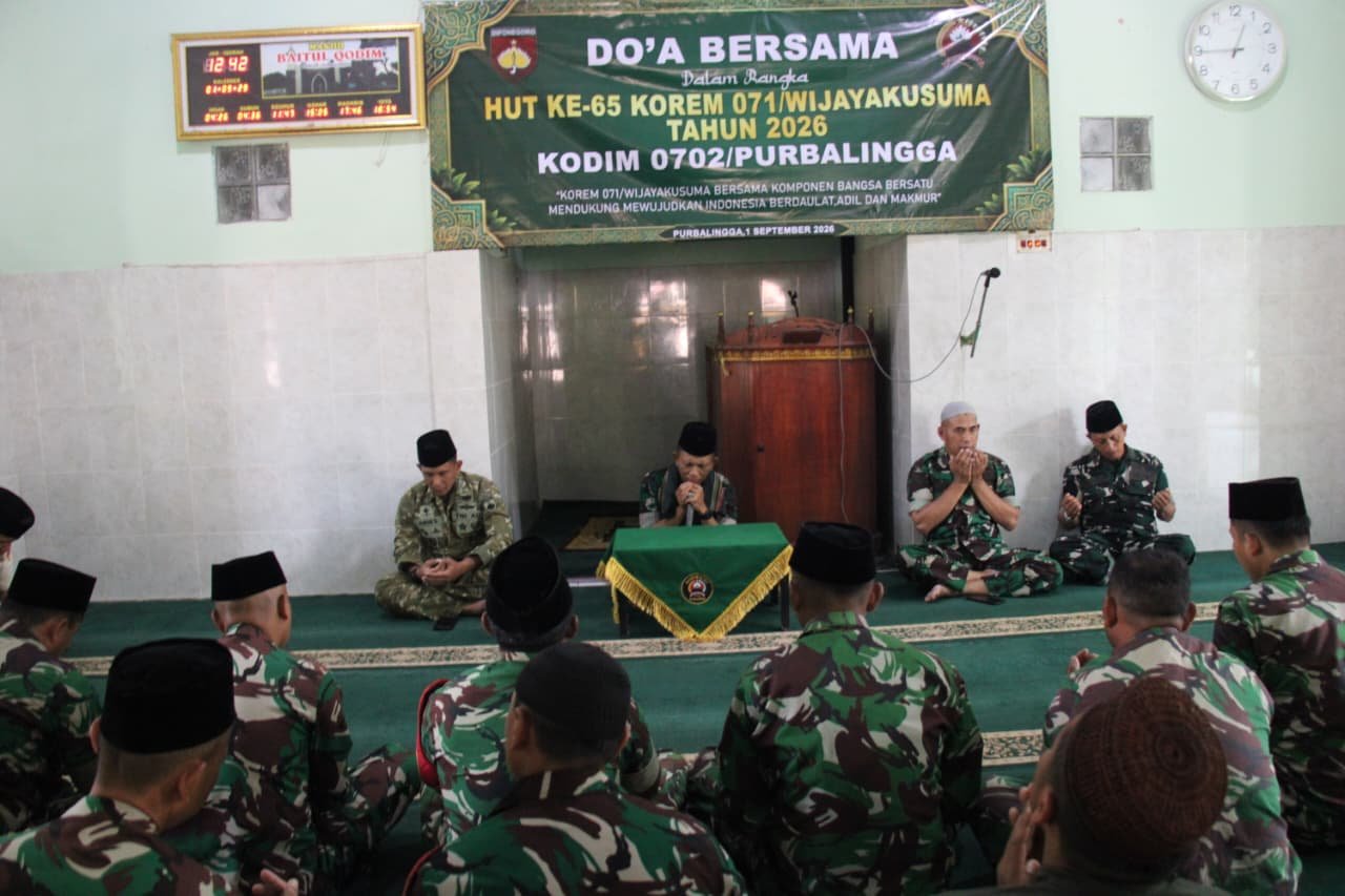 Kodim 0702-Purbalingga Gelar Doa Bersama dalam Rangka HUT ke-65 Korem 071-Wijayakusuma