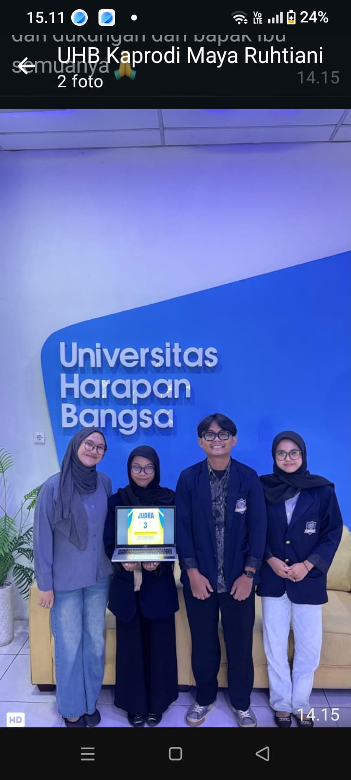 Mahasiswa Prodi Hukum UHB Purwokerto Raih Juara III Kompetisi Nasional Karya Tulis Ilmiah Hukum