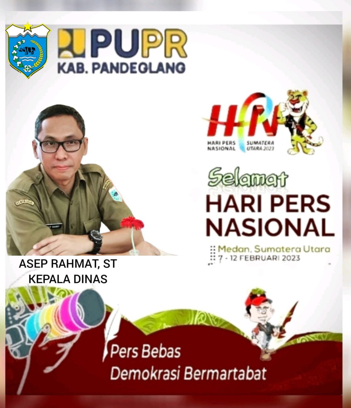 Dinas PUPR Kabupaten pandeglang mengucapken selamat Hari pers nasional 2023