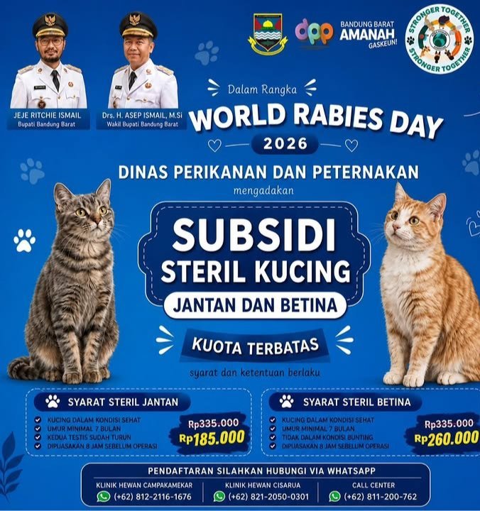 2000 Vaksin Rabies Diberikan Secara Gratis Oleh Dinas Perikanan Dan Peternakan Kabupaten Bandung Barat Menyambut World Day Rabies 2026
