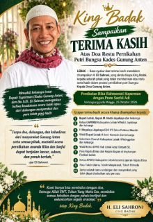 King Badak Sampaikan Terima Kasih Atas Doa Restu Pernikahan Putri Bungsu Kades Gunung Anten